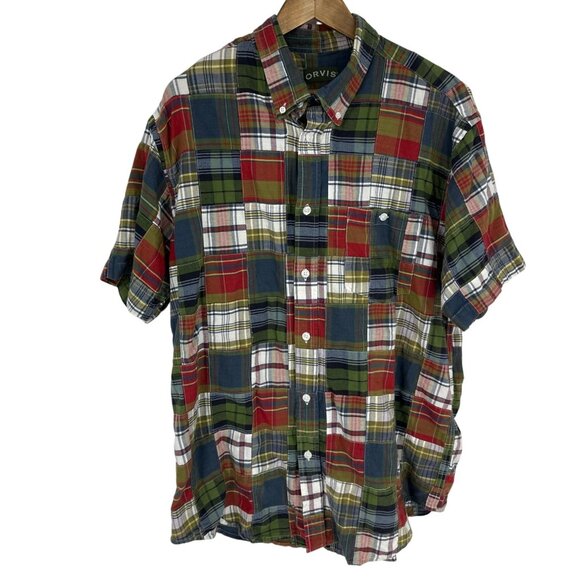 Orvis Mens Short-Sleeve Plaid Patchwork Button-Up Shirt Size XL - Picture 1 of 11